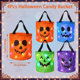 LED Halloween Pumpkin Candy Bucket and Non-Woven Gift Bag (3/4-Piece Set)