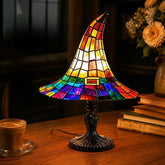 Gothic Stained Glass Style Witch Hat Lamp - Handcrafted Resin USB-Powered Nightlight, Decorative Glow Camping Lights & Lanterns for Halloween Bedroom Room Decor
