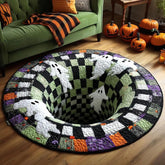 Halloween 3D Skeleton Vortex Quilted Illusion Round Rug
