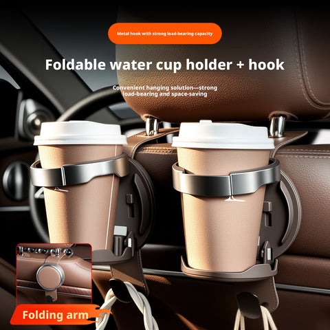Universal Foldable Car Cup Holder with Hook, Space-Saving Vehicle Drink Holder for Bottles, Coffee Cups & Tumblers, Car Interior Storage Organizer