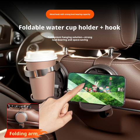 Universal Foldable Car Cup Holder with Hook, Space-Saving Vehicle Drink Holder for Bottles, Coffee Cups & Tumblers, Car Interior Storage Organizer