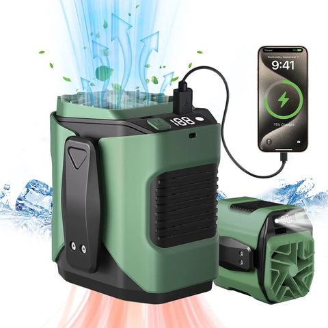 Personal Portable Waist Clip Fan,Rechargeable 5000mAh Battery Power bank,10Speeds Strong Airflow,LED Light,up to 8H of Working Time,Hands-Free Hanging Neck Fan,Wearable Belt Fan for Camping,Outdoor,Jobsite,Farms,Fishing #SummerWins #DealsForYouDays
