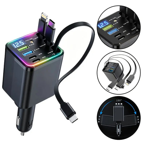 Ultimate Power Station for Phone, Pad & Laptop,Car Charger: Starry LED,1-Click Galaxy Projector,Star Projector Tangle-Free Retractable Cables & Super Fast Charge,PD20W,USB-A 65W,All 120W Max,Power Hub,