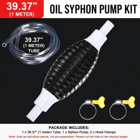 Manual Siphon Pump Kit with 1M Hose, Rubber Pump Bulb & 2 Hose Clamps, Liquid Transfer Pump for Fuel Water Oil, Car Boat Motorcycle
