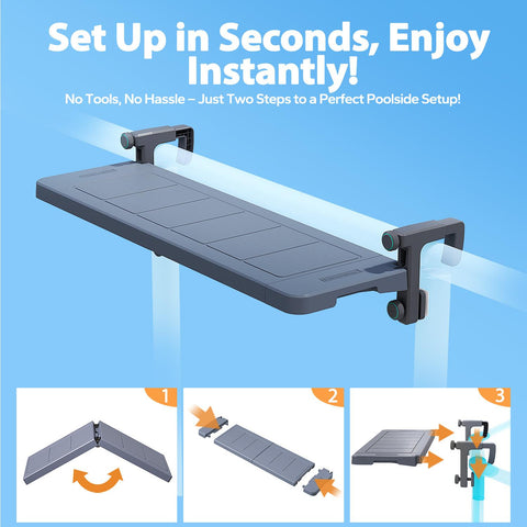 Poolside Bar, Swim Up Bar Exclusively for Above-Ground【Round & Oval 】 Pools. Patio Poolside Table Smart Fold Easy Maintenance, Weather Resistant Stable Tabletop