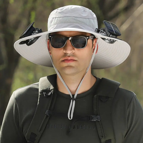 Upf 50+ Solar Cooling Fan Hat, Wide Brim Waterproof Outdoor Sun Hat with Dual Fan