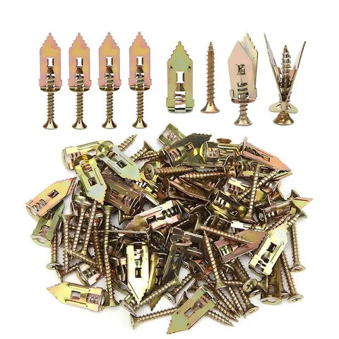 summerfun 100PCS/200PCS Self-Drilling Drywall Anchors Kit No Drill Needed Easy Hang for Home & Office Includes 100 Anchors 100 Screws for Quick Install Adjustable Hooks & Bracket