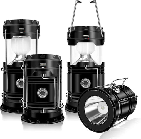 Solar Camping Lantern 4-Pack - Rechargeable LED Lights, Magnetic Base & Foldable Hanging Hook- Collapsible Lamp Battery Powered Perfect for Power Outages, Hiking, Emergencies Adjustable Flashlight Adjustable Tactical Flashlight gifts gift set-SummerVibes