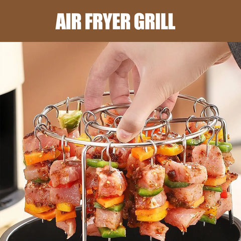 3 Counts Air Fryer Skewer Rack, Round Grill with Stainless Steel, Flat Edges