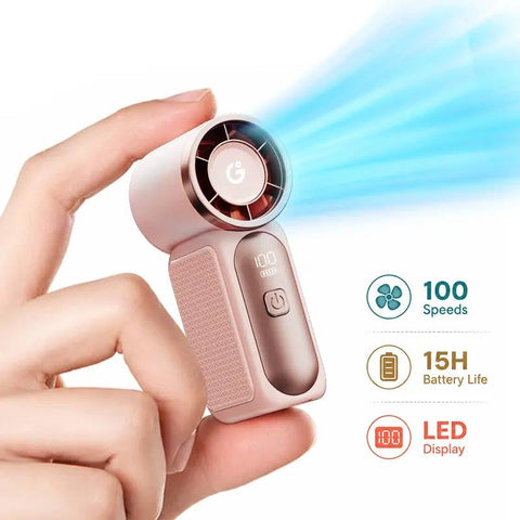 [15H Long Battery Life | 1-100 Speed Turbo] GAIATOP HF-18 Super Mini Handheld Fan, Portable Pocket Fan with Digital Display for Eyelash & Makeup Drying, Hot Flashes, USB Rechargeable Travel Accessory, Gift