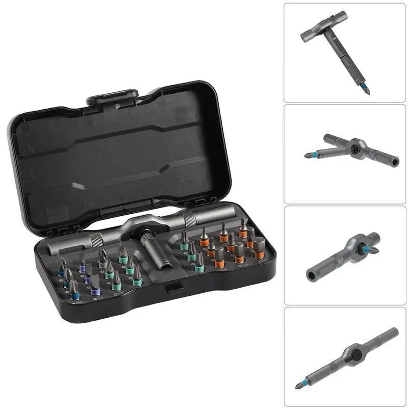 Summorefun 24 in 1 DlY Screwdriver Set,1 Set SwitchableScrewdriver Shape Magnetic Screwdriver Set,Compact and Portable Ratchet Screw0driver SetHome Repair Tool Box