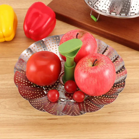 Vegetable Steamer Basket for Cooking Food, Stainless Steel Veggie Steam Basket for Pot, Folding Expandable Steaming Insert with Extendable Handle Fits Various Size Pot