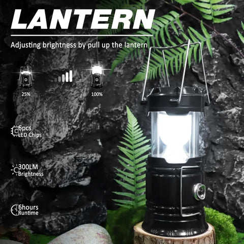 Solar Camping Lantern 4-Pack - Rechargeable LED Lights, Magnetic Base & Foldable Hanging Hook- Collapsible Lamp Battery Powered Perfect for Power Outages, Hiking, Emergencies Adjustable Flashlight Adjustable Tactical Flashlight gifts gift set-SummerVibes
