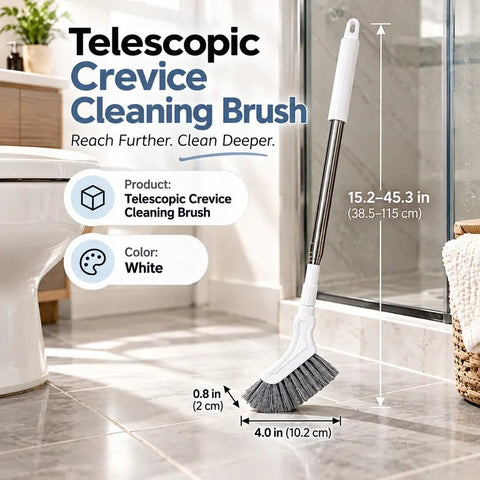 Adjustable Length Stainless Steel Telescopic Long Handle Crevice Cleaning Brush, Narrow Gap Cleaner for Bathroom, Hard-to-Reach Spaces