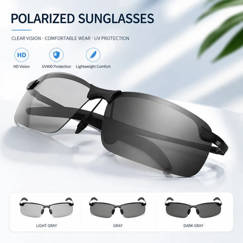 Unisex, stylish polarized sunglasses featuring UV400 and blue-light blocking capabilities; suitable for photography, hiking, beach outings, and outdoor activities.