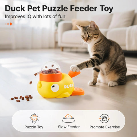 Interactive Cat Puzzle Treat Dispenser Toy, Duck-Shaped Food Slow Feeder for Cats and Small Dogs Enrichment, IQ Training and Exercise 8.6 Inches #SummerVibes #petlovers