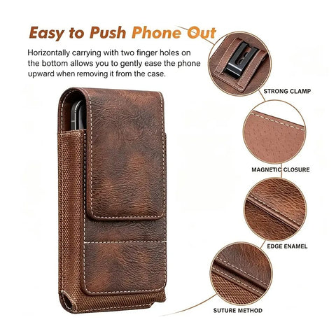 Men's Waist Phone Pouch with Card Slot, Magnetic Lock & Metal Belt Clip, Casual Daily Belt Bag for Large Smartphones, Ideal Gift for Father, Grandpa, Husband, Boyfriend, Practical Present for Blue‑Collar Workers for Job Site & Outdoor Work