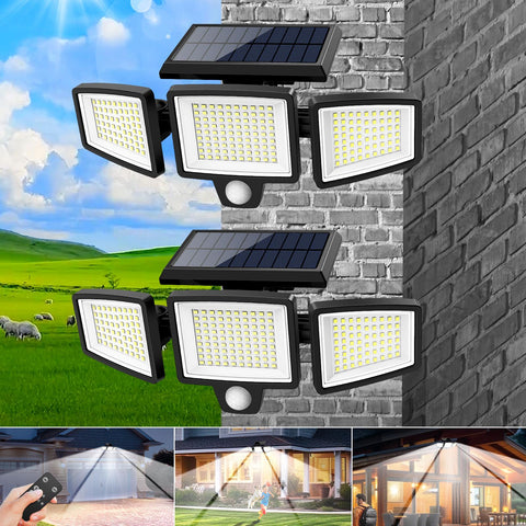 Outdoor Solar Light — 2500 Lumens, 210-LED Security Light; 3-Head Adjustable Spotlight Supporting 3 Working Modes