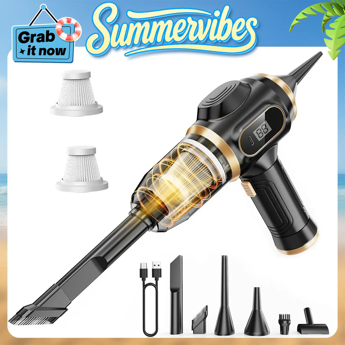 Handheld Cordless Car Vacuum Cleaner: 9000Pa powerful suction, 6-in-1 portable vacuum cleaner with a smart display, ideal for cars, homes, offices and pet care. A portable cordless cleaner. The perfect gift for your loved ones.