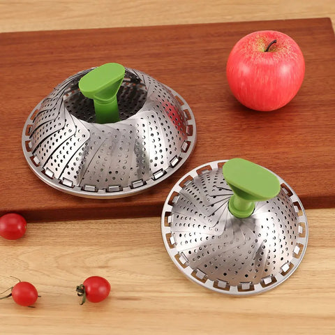 Vegetable Steamer Basket for Cooking Food, Stainless Steel Veggie Steam Basket for Pot, Folding Expandable Steaming Insert with Extendable Handle Fits Various Size Pot