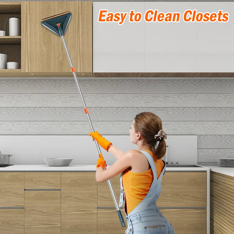 Long Handle Wall Cleaner Adjustable Length Wall Mop 360° Spinning Head Floor Wall Washing Cleaning Tool for Walls Ceiling Fans Floors Baseboards Dust Kitchen General Purpose, 6 Replacement Pads and 1 Silicone Squeegee