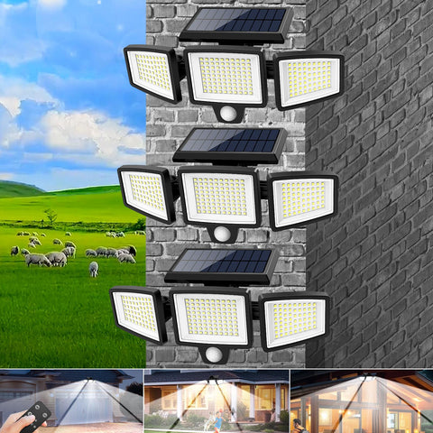Outdoor Solar Light — 2500 Lumens, 210-LED Security Light; 3-Head Adjustable Spotlight Supporting 3 Working Modes