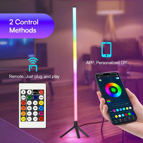 USB Powered LED Mood Floor Lamp with APP Control, Wireless Controller, Music Reactive Lighting Modes and Adjustable Brightness, Decorative Ambient Standing Light for Bedroom, Living Room, Game Room, Streaming Setup & Home DecorBring your room to life with