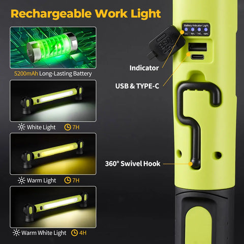 Under-Hood Inspection Light Bar — 3000-Lumen Magnetic LED Light Bar (with Hooks), 5200mAh Cordless Rechargeable Hood Light, Single Unit. Ideal for Auto Technicians, Vehicle Maintenance, and Garage Work.