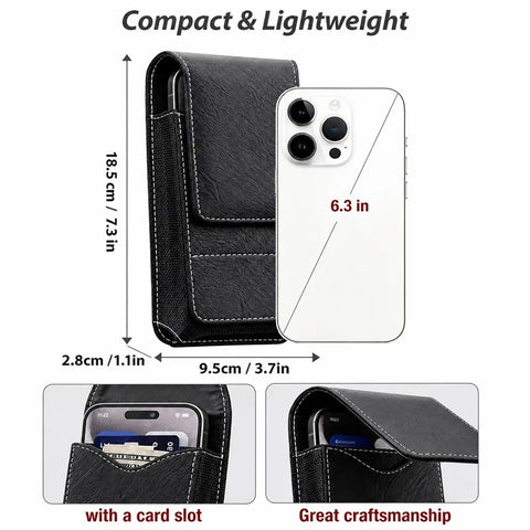 Men's Waist Phone Pouch with Card Slot, Magnetic Lock & Metal Belt Clip, Casual Daily Belt Bag for Large Smartphones, Ideal Gift for Father, Grandpa, Husband, Boyfriend, Practical Present for Blue‑Collar Workers for Job Site & Outdoor Work