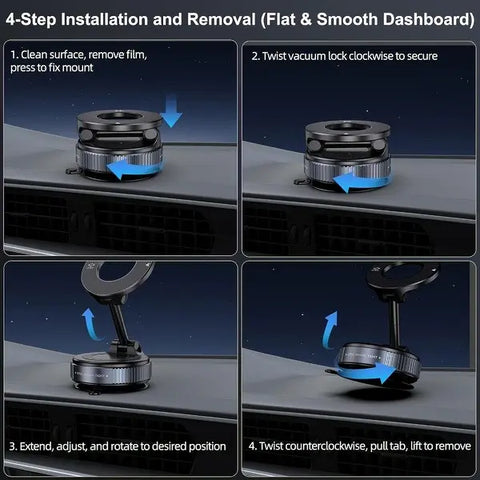 Summorefun 2.0 Foldable Magnetic Car Phone Holder - 20 N52 Magnets, Vacuum Suction Cup with Heat-Resistant Nano-Adhesive Base, Auto Accessories, Car Stuff, Phone Accessories for MagSafe Devices