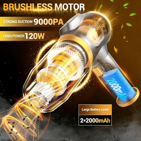 Handheld Cordless Car Vacuum Cleaner: 9000Pa powerful suction, 6-in-1 portable vacuum cleaner with a smart display, ideal for cars, homes, offices and pet care. A portable cordless cleaner. The perfect gift for your loved ones.