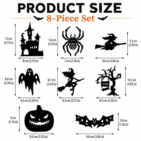 Halloween LED Silhouette Wall Light Stickers, Battery Powered Peel & Stick Decor Lights, No Drill PET Waterproof Wall Decor, Spooky Ghost Pumpkin Witch Bat Castle Spider Tree Ornaments for Home Window Door Party, 9/18/27 Pack Available