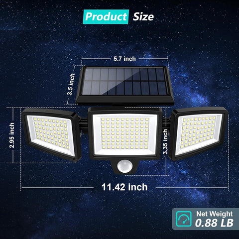 Outdoor Solar Light — 2500 Lumens, 210-LED Security Light; 3-Head Adjustable Spotlight Supporting 3 Working Modes