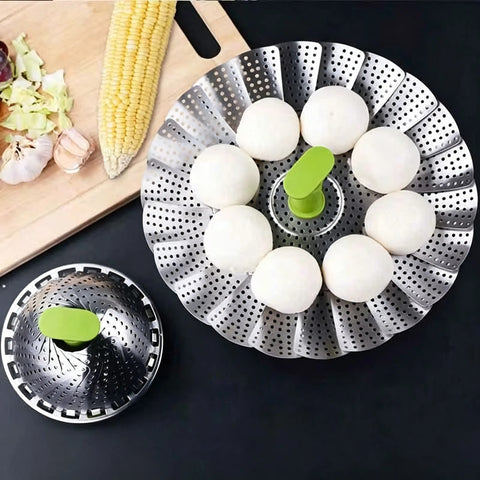 Vegetable Steamer Basket for Cooking Food, Stainless Steel Veggie Steam Basket for Pot, Folding Expandable Steaming Insert with Extendable Handle Fits Various Size Pot