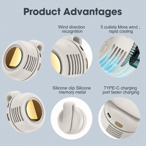 Portable, Silent Mini Bladeless Fan — 3-Speed Adjustable Waist Fan, Phone Cooling Fan, Personal Wearable Fan, Rotatable Body Fan