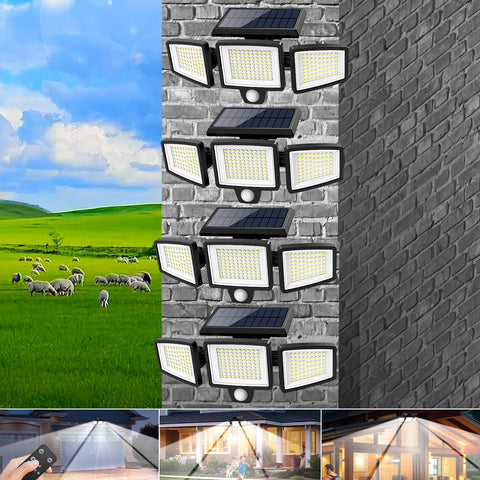 Outdoor Solar Light — 2500 Lumens, 210-LED Security Light; 3-Head Adjustable Spotlight Supporting 3 Working Modes