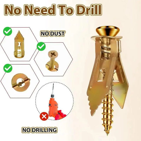 summerfun 100PCS/200PCS Self-Drilling Drywall Anchors Kit No Drill Needed Easy Hang for Home & Office Includes 100 Anchors 100 Screws for Quick Install Adjustable Hooks & Bracket