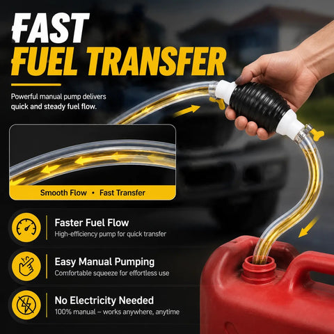 Manual Siphon Pump Kit with 1M Hose, Rubber Pump Bulb & 2 Hose Clamps, Liquid Transfer Pump for Fuel Water Oil, Car Boat Motorcycle
