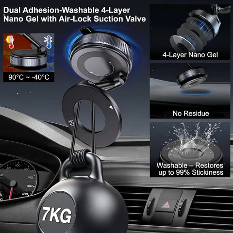 Summorefun 2.0 Foldable Magnetic Car Phone Holder - 20 N52 Magnets, Vacuum Suction Cup with Heat-Resistant Nano-Adhesive Base, Auto Accessories, Car Stuff, Phone Accessories for MagSafe Devices