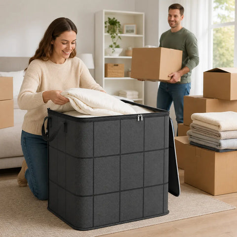 Spacious Moving Storage Bin, Zippered Organizer for Quilts, Bedding & Sweaters, Large Capacity Fabric Bag for Moving Day, Closet & Bedroom Use