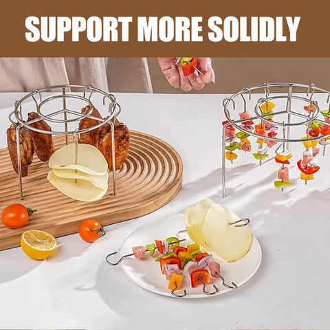 3 Counts Air Fryer Skewer Rack, Round Grill with Stainless Steel, Flat Edges