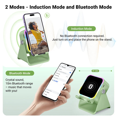 Wireless Induction Audio Speaker Stand, 5in1 Cellphone Holder, 3500mAh Rechargeable Emergency Power Bank,360° Adjustable Mobile Tablet Stand with Colorful Ambient Light Gifts for Men Women SummerWins