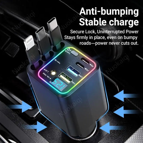 Ultimate Power Station for Phone, Pad & Laptop,Car Charger: Starry LED,1-Click Galaxy Projector,Star Projector Tangle-Free Retractable Cables & Super Fast Charge,PD20W,USB-A 65W,All 120W Max,Power Hub,