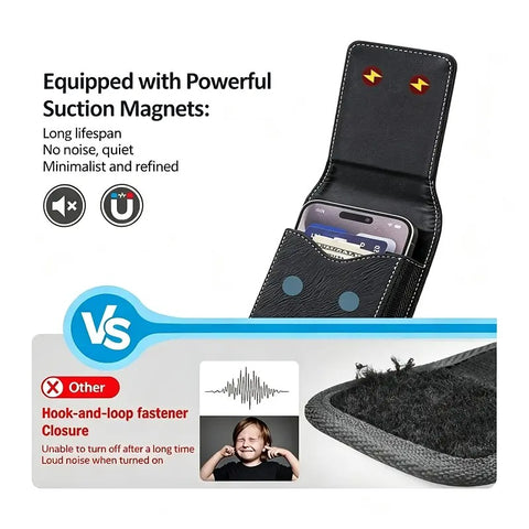 Men's Waist Phone Pouch with Card Slot, Magnetic Lock & Metal Belt Clip, Casual Daily Belt Bag for Large Smartphones, Ideal Gift for Father, Grandpa, Husband, Boyfriend, Practical Present for Blue‑Collar Workers for Job Site & Outdoor Work