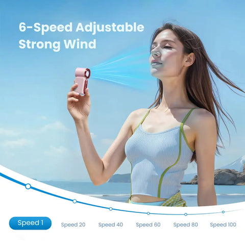 Mini Handheld Fan with LED Display – 6-Speed Turbo Pocket size Fan for Women. USB Rechargeable, High-Speed Cooling for Travel & Makeup. Perfect  Gift.  Portable Refrigeration