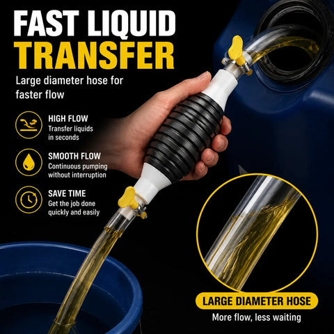 Manual Siphon Pump Kit with 1M Hose, Rubber Pump Bulb & 2 Hose Clamps, Liquid Transfer Pump for Fuel Water Oil, Car Boat Motorcycle