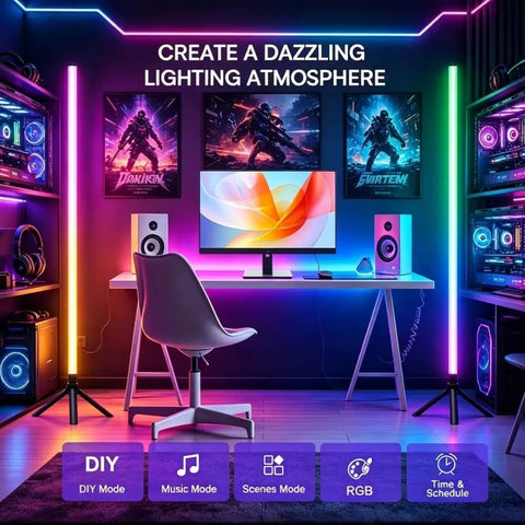 USB Powered LED Mood Floor Lamp with APP Control, Wireless Controller, Music Reactive Lighting Modes and Adjustable Brightness, Decorative Ambient Standing Light for Bedroom, Living Room, Game Room, Streaming Setup & Home DecorBring your room to life with