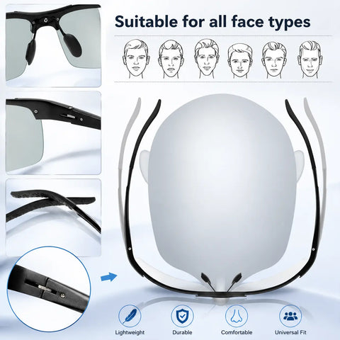 Unisex, stylish polarized sunglasses featuring UV400 and blue-light blocking capabilities; suitable for photography, hiking, beach outings, and outdoor activities.