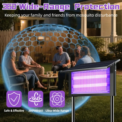 Outdoor Solar Mosquito Killer Lamp — Waterproof Mosquito & Fly Trap (Built-in 4000mAh Battery); a Solar Insect Catcher featuring Dual Modes and Three Placement Options, suitable for Courtyards, Patios, Gardens, and Camping.