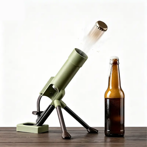 Beer Bottle Mortar Opener, Pop-Up Beer Opener, Tactical Cap Launcher, Hands-Free Press Button, Men's Exclusive, Bar and Desk Decor